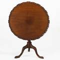 Pie crust tilttop table mahogany with carved base on snake feet 18th c 28 12 x 32 dia