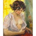 Marcel dyf french 18991985 oil on canvas of a woman undressing framed signed 14 x 18
