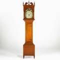 American grandfather clock allentown pennsylvania cherry case with 30hour movement painted dial and sheraton feet signed j weiss allentown 95 x 19 x 11