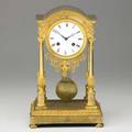 French empire portico clock dore bronze with porcelain dial and time and strike movement late 19th c signed jb gibbons paris 14 12 x 9 x 5 34