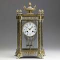 French enamel mantle clock brass case with painted porcelain dial and enamel decoration late 19th c 15 x 8 12 x 5 12