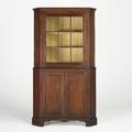 Country corner cabinet twopiece in walnut with nine pane glass door early 19th c 78 12 x 44 x 20
