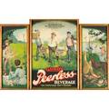 Peerless beverage sign chromolithograph triptych early 20th c framed 29 x 42 total