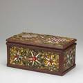 Tramp art memory box decorated with american flags ca 1900 7 x 14 x 7 12 provenance clifford a wallach greenwich ct