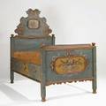 Austrian painted bed cottage design with bird and floral decoration dated 1801 78 x 49 x 73 12