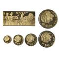 1992 singapore lion gold coins proof 5 coins and 1 silver ingot coin 1 ot 12 ot 14 ot 110 ot 120 ot 999 fine ingot 925 fine 17592000 20 gms