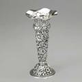 Steiff repousse silver trumpet vase ca 1925 body and flared foot profusely decorated in baltimore rose daisy band and undulating rim 76 ot 8