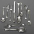 Gorham chantilly sterling flatware ca 1950 7 piece luncheon service for eight with 4 serving pieces and extras 8 forks 7 12 cakesalad forks 6 12 12 bouillon spoons 6 14 20