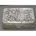 Austohungarian silver dresser box 18671922 romantic scenic repousse lid and scroll sides divided interior maker pf 347 ot gw 8 12 x 6 x 2 12