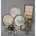 Russian and other silver includes judaica silver salver with hebraic inscription 1904 7 swing handled sugar bowl st petersburg 84 18721875 84 napkin ring st petersburg 1833 scenic napki