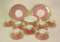 Pink  Gold Banded Porcelain Group17 Pieces