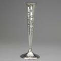 Gorham aesthetic sterling trumpet vase ca 1900 spothammered with applied dogwood blossoms on chased branches and flared foot with interlaced monograms fcr a9575 1411 ot 15 18