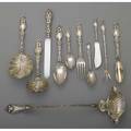 Ornate american sterling flatware ca 1900 24 whiting lily shellshaped gravy ladle berry spoon lettuce fork cheese scoop butter knife 3 tablespoons 8 14 5 forks 7 5 teaspoons