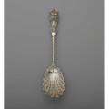 Tiffany  co grotesque handled sterling berry spoon ca 1853 pierced shellshaped bowl and barley twist handle to mask ornament attrib to john moore 506 ot 11 34