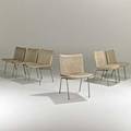 Johannes hansenset of six of dining chairs denmark 1960svinyl and matte chromed steelmetal and foil labels each 31 x 19 12 x 22
