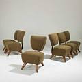 Jordan moserset of six lounge chairs san francisco 1990swool stained wood and steelmanufacturers labeleach 35 x 21 x 28