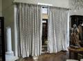 Pair of GreyCream Silk Drapes wCustom Rod