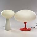 Laurel etctwo mushroom table lamps usa 1960sfrosted glass enameled aluminumpatent nos to laurel lamptaller 11 12