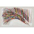 Simon kennedy 20th cpainted peacock feather on handmade sculpted paper 1989 framedsigned and dated39 x 66 irregular