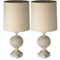 Style of michael taylorpair of table lamps usa 1950sstone composite brass glass fabricunmarkedoverall 41 12 x 19 dia