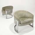 Milo baughman attrpair of club chairs lenoir nc 1970schromed steel suedefabric labels26 12 x 31 x 28