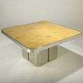 Bruetondining table usa 1970slacquered parchment stainless steel and chromed steelunmarked30 x 60 sq two leaves each 20