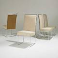 Milo baughmanthayer cogginset of four highback dining chairs high point nc ca 1970chromed steel cane and linen upholsteryunmarkedeach 43 x 20 x 23