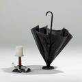 Style of jacques adnettwo pieces umbrella stand and chamberstick table lampstitched vinyl and plasticunmarked39 x 28