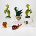 Muranofigural glass group nine pieces roosters birds and whaleunmarkedtallest 9 12
