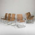 Style of milo baughmanset of eight dining chairs usa 1970schromed steel and woven caneunmarkedeach 37 x 23 x 26