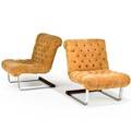 Style of milo baughmanpair of lounge chairs usa 1970svelvet chromed steel and walnutunmarkedeach 32 x 27 x 32