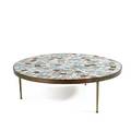 American modernmosaic tile coffee table 1950sglazed ceramic and bronzeunmarked15 x 46 12 dia
