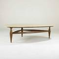 Americancoffee table 1950stravertine and walnutunmarked16 x 59 x 41 12