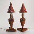 Art decopair of persian style table lamps ca1930cast iron enameled aluminumunmarked17 12 x 6