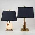 Style of donald deskey etctwo modernist table lamps ca1930onyx copper nickeled brassunmarkedlarger overall 23 x 14 sq