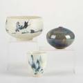 Vivika and otto heinothree porcelain vessels bowl cup and bud vaseincised signaturesbowl 4 x 6 34 dia