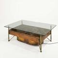 Style of silas seandelcopper coffee table with integrated water fountain glass top17 x 44 x 28