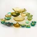 Murano glasstwentytwo pieces mostly ashtrays in green and olive with cased gold foilunmarkedlargest 4 14 x 18