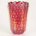 Ercole barovierbarovier  tosofluted glass vase clear over red cased glass with fused silver foil and applied ribbed decorationunmarked8 12 x 6 x 5