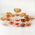 Murano glassthirtyfour pieces in cased red and ambers with gold foilsome markedlargest 4 x 9