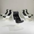 Alf svensson and yngve sandstromduxset of five lounge chairs sweden 1970smolded plastic and vinylfabric labeleach 39 x 28 x 30
