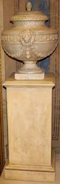 Cast Plaster Urn on Square Pedestal
