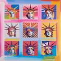 Peter max american b 1937screenprint in colorsnine statues of liberty framedsigned and numbered23 x 23 sight