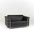 Style of le corbusiersettee ca 2000chromed steel and leatherunmarked30 x 60 12 x 35
