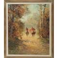 A schutzman german 20th coil on canvas of fox hunters on an autumn day framedsigned24 x 20