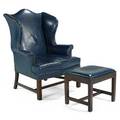 Kittingerwing chair and ottoman buffalo ny 1960sleather mahogany and brass studsbrandedchair 45 12 x 35 x 34