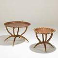 Morrocantwo tray tables 20th chammered copper stained wood and brassunmarkedlarger 20 x 28 dia