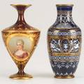 Royal viennakpmtwo gilt and enameled porcelain vases 19th c royal vienna vase with portrait of madame pompadourboth markedtallest 6 34