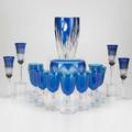 Cobalt glassseventeen pieces 20th c including val st lambert vase twelve wine glasses with twist stems etcsome markedtallest 10