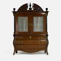French provincialbombe commode and hutch 18th19th coak ebonized wood brass fabric and glass90 12 x 62 x 21